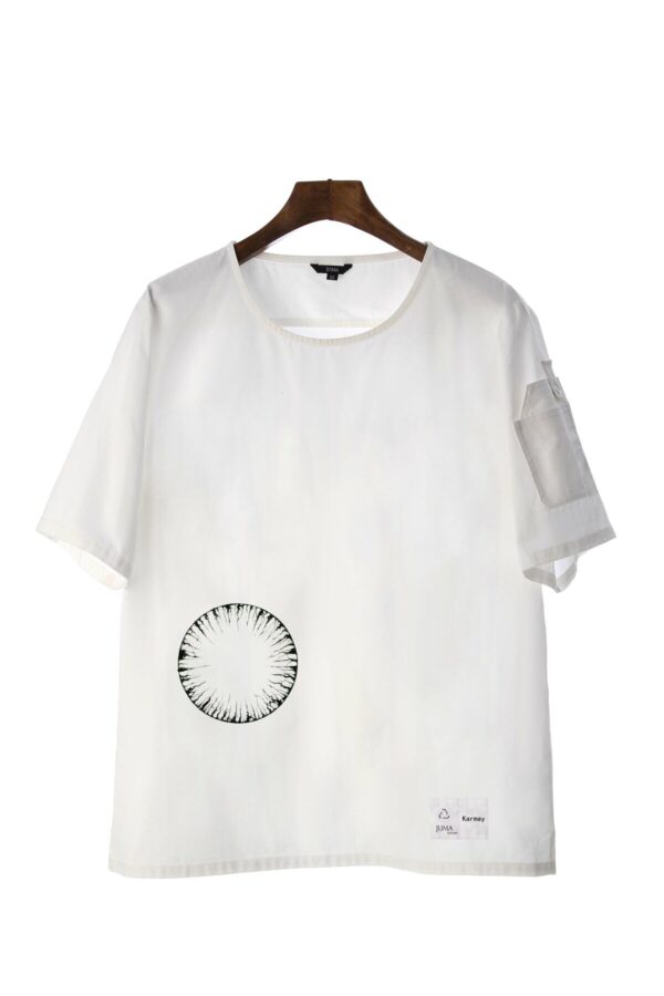 Karmay | dream catcher | printed | short sleeve shirt | white | sustainable fashion | green fashion | recycled rpet fashion | sustainable design