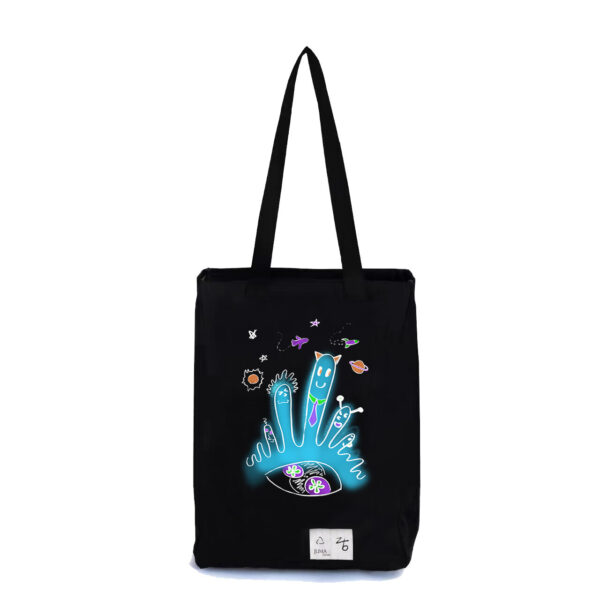 zb | fingers | print | tote | black | sustainable fashion | green fashion | recycled rpet fashion | sustainable design