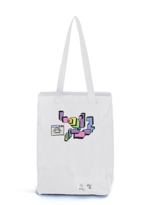 zb | loading | print | tote | white | sustainable fashion | green fashion | recycled rpet fashion | sustainable design