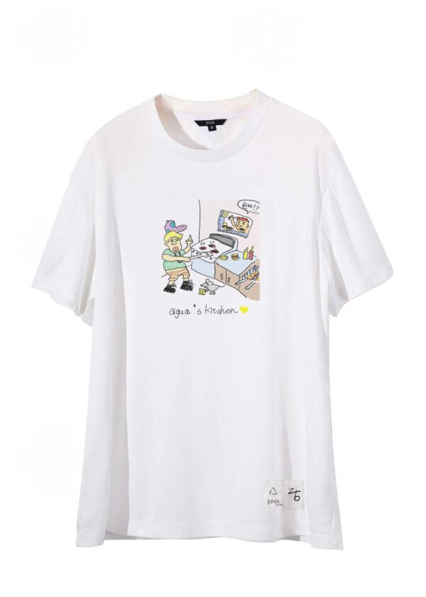 zb | aqua kitchen | print | t-shirt | white | sustainable fashion | green fashion | recycled rpet fashion | sustainable design