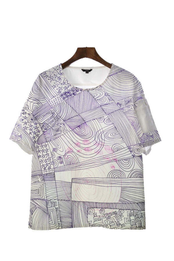 Juma | huan he| violet | short sleeve top | sustainable fashion | green fashion | recycled rpet fashion | sustainable design