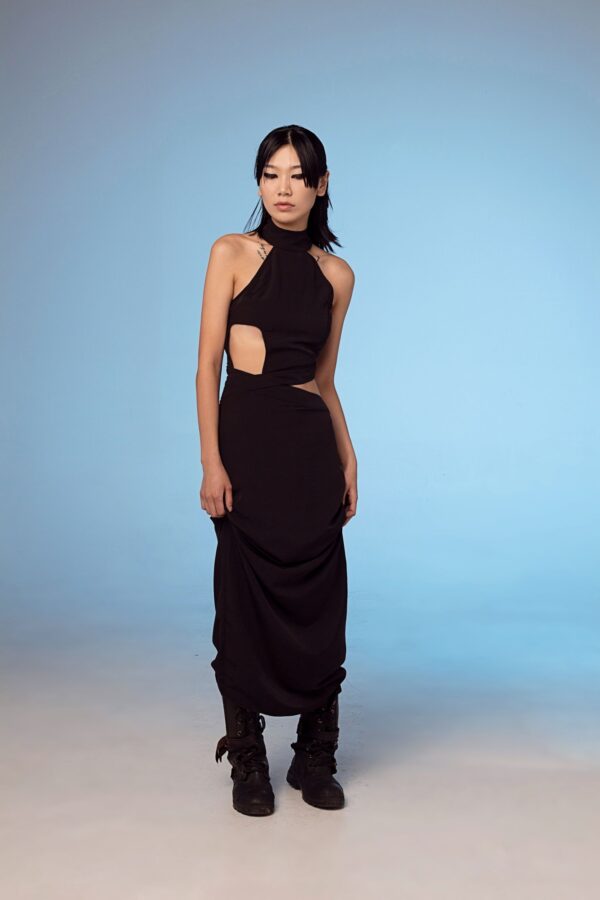 JUMA Cut-out Halter Dress - 18 Recycled Water Bottles - Black - Image 3