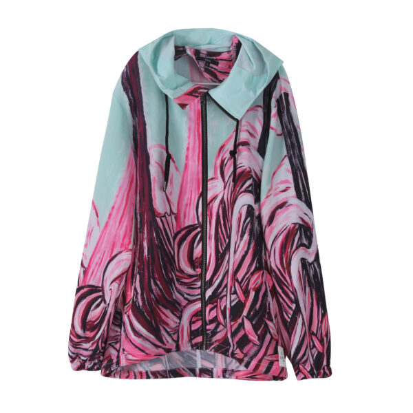 Nigel Nolan Floral Pour Print Hooded Anorack Windbreaker Jacket - 8 Recycled Water Bottles- Cyan