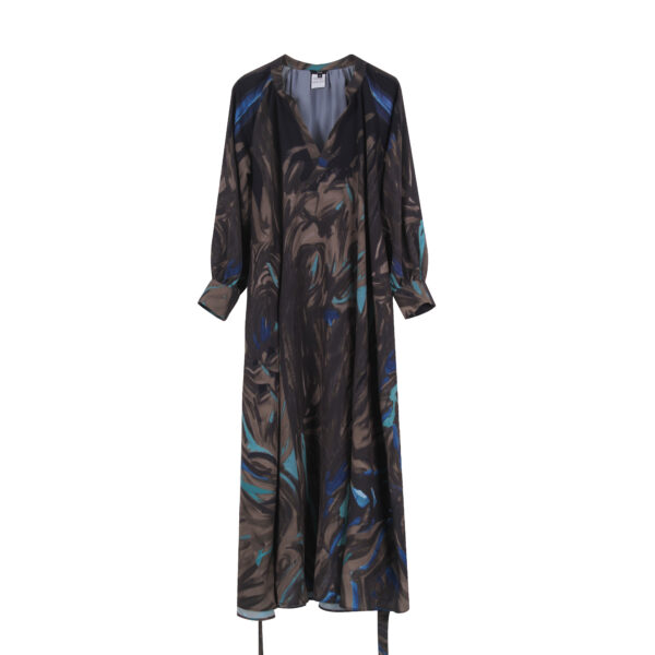 Nigel Nolan Printed Long Sleeve Dress- 15 Recycled Water Bottles- Grey