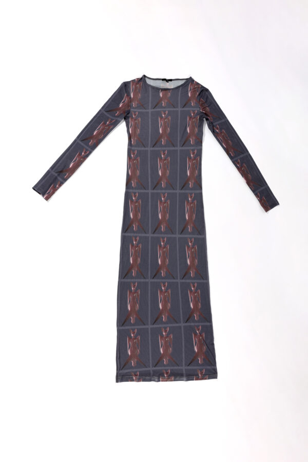 Ezzat Print 1 Mesh Dress- 15 Recycled Water Bottles - Charcoal