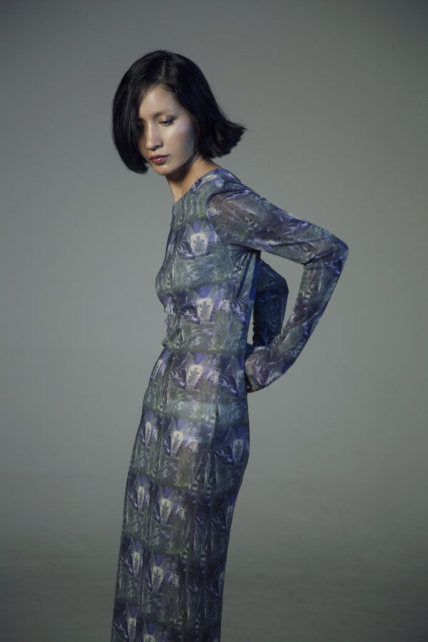 Ezzat Print 2 Mesh Dress- 15 Recycled Water Bottles - Blue - Image 5